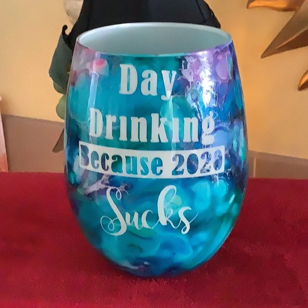 Candleholder day drinking because 2020 sucks blue pink purple handmade
